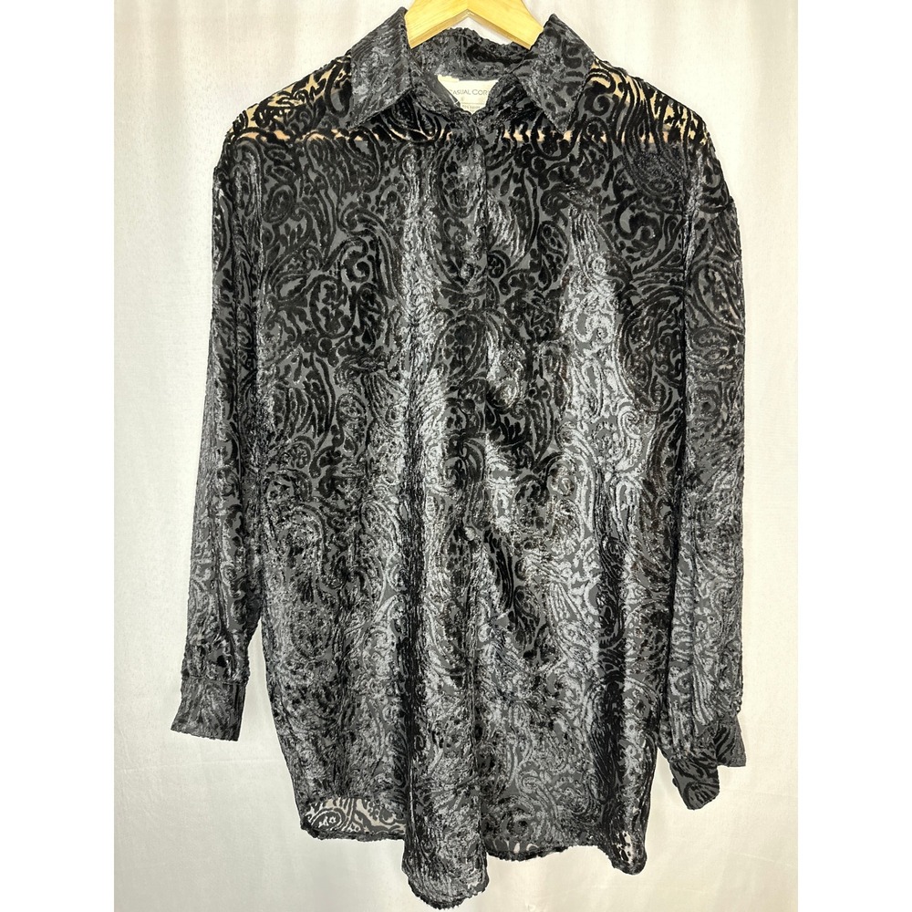 VTG Casual Corner Burnout Velvet Blk Top MEDIUM Whimsigoth Dark Fairy Coquette